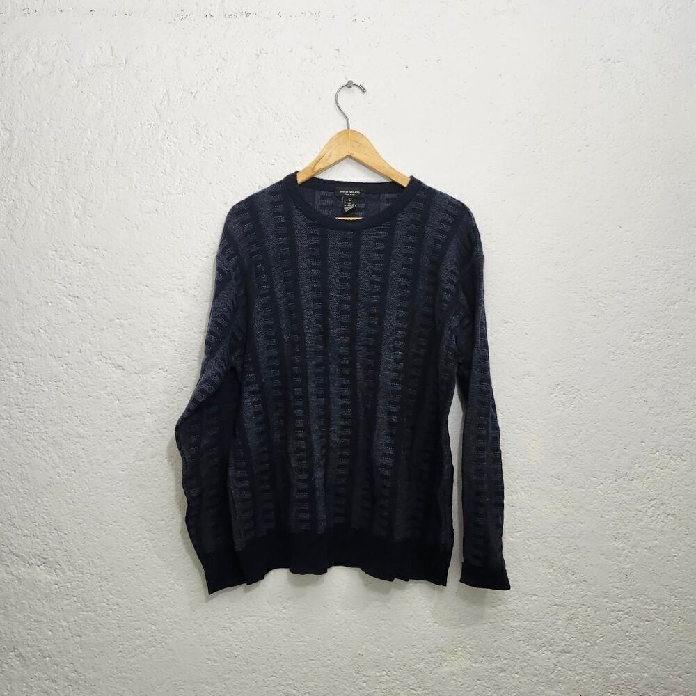 Blue black wool grandpa crewneck sweater